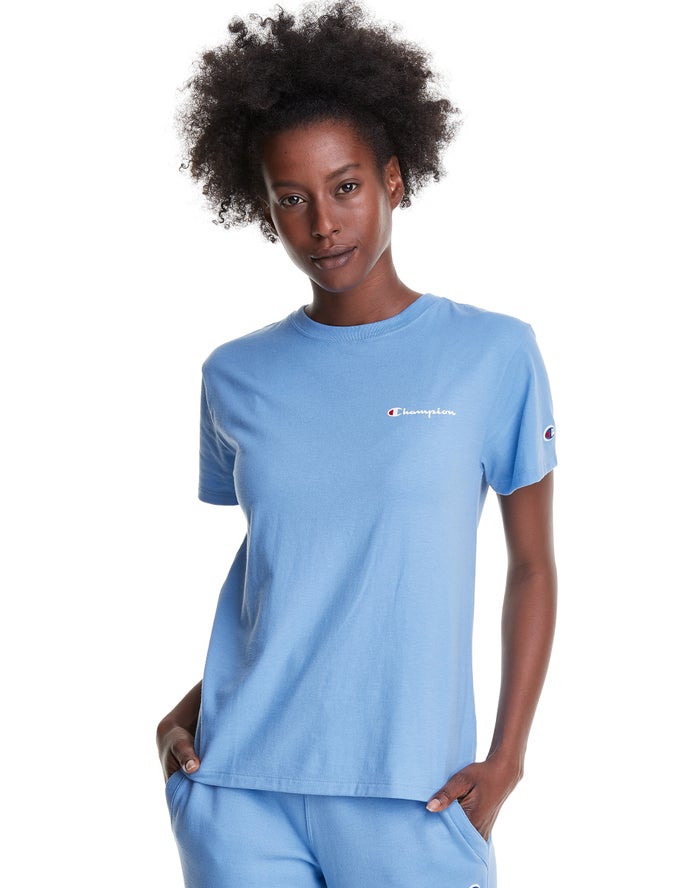 Camiseta Champion Mujer - Classic Script Logo ( Azules Claro ) 6970842-EB